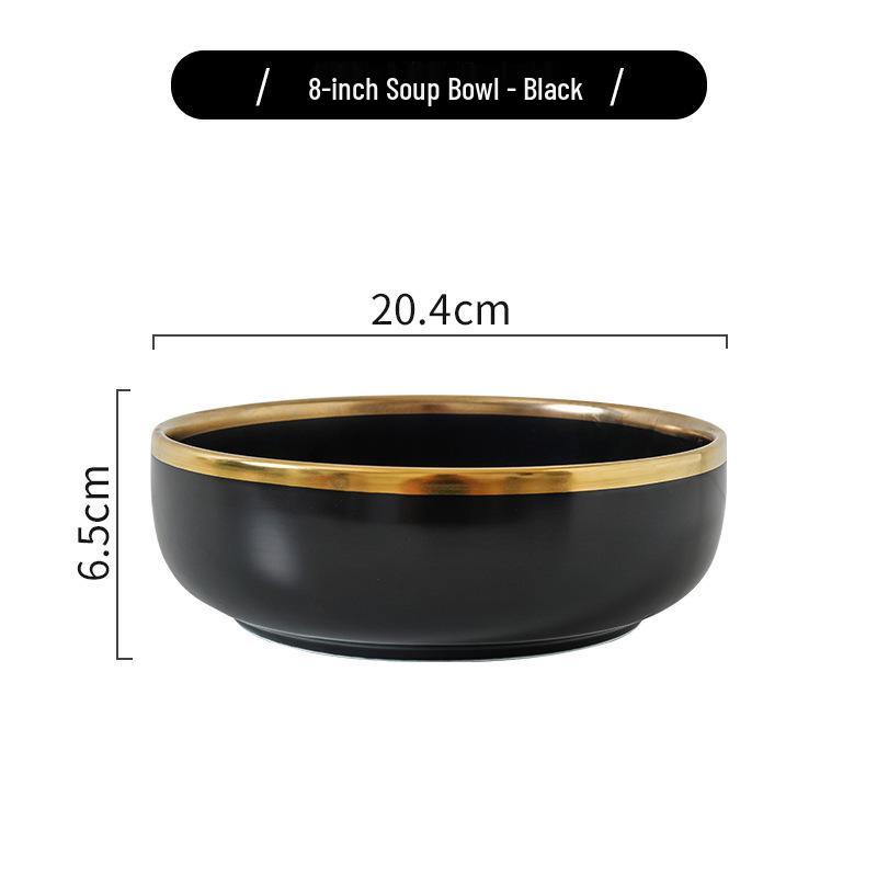 Nordisches Luxus-Geschirrset mit Goldrand: Matte Keramikschalen & Teller, Haushaltsgeschenk im europäischen Stil.