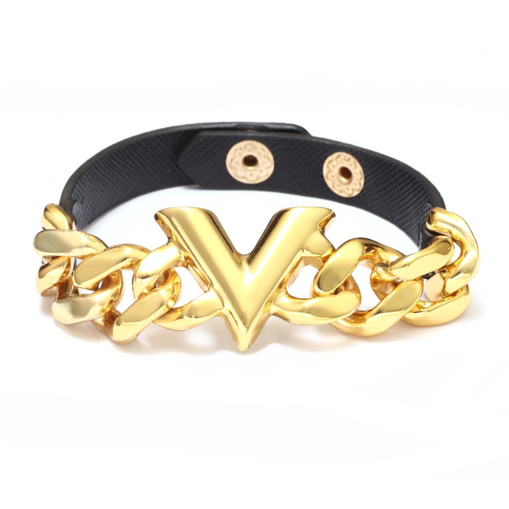 Qino PU Leather V-Chain Fashion Bangle: Stylish Couple's Bracelet