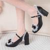 Fashion 2025 Women High Heels Cross Strap Mary Jane Pumps Party Wedding White Pink Black Bow Lace Beads Princess Cosplay Lolita Shoes