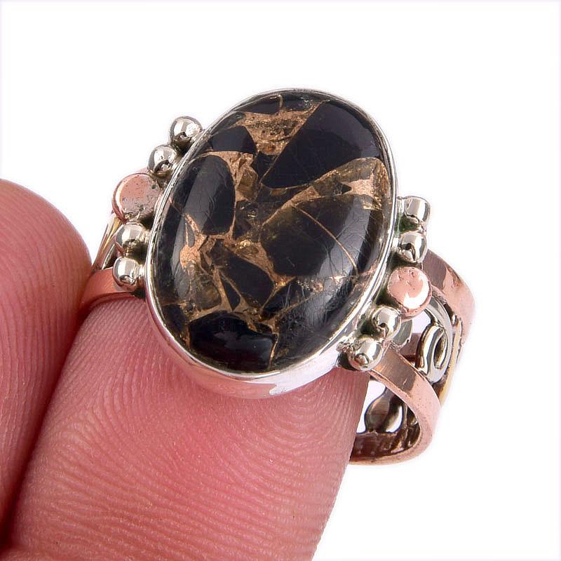 

Natural Copper Turquoise Gemstone Two Tone 925 Sterling Silver Ring S.9.5 u9A22