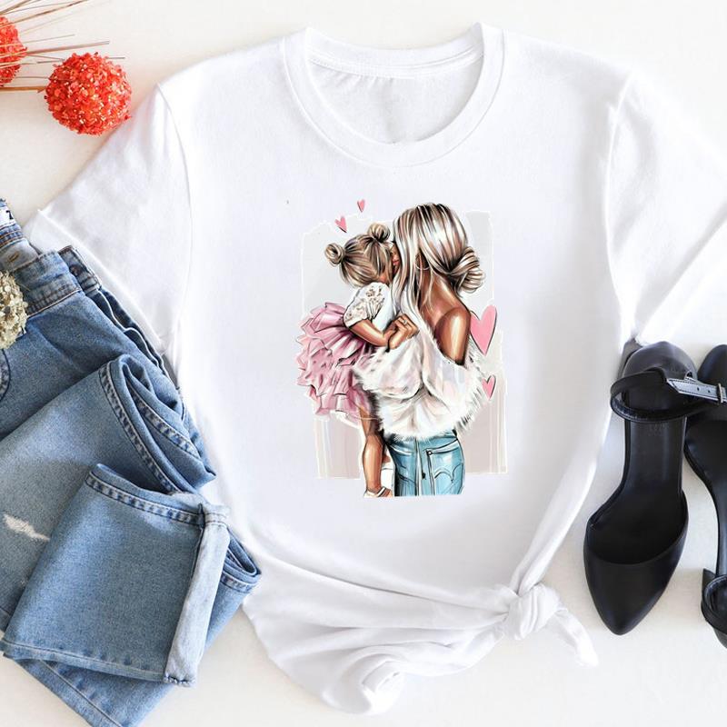 

European size Women Mom Love Cartoon Mother Trend 90s Print Tee Top Fashion T Shirt Woman Short Sleeve Female Clothing Graphic T-shirts S