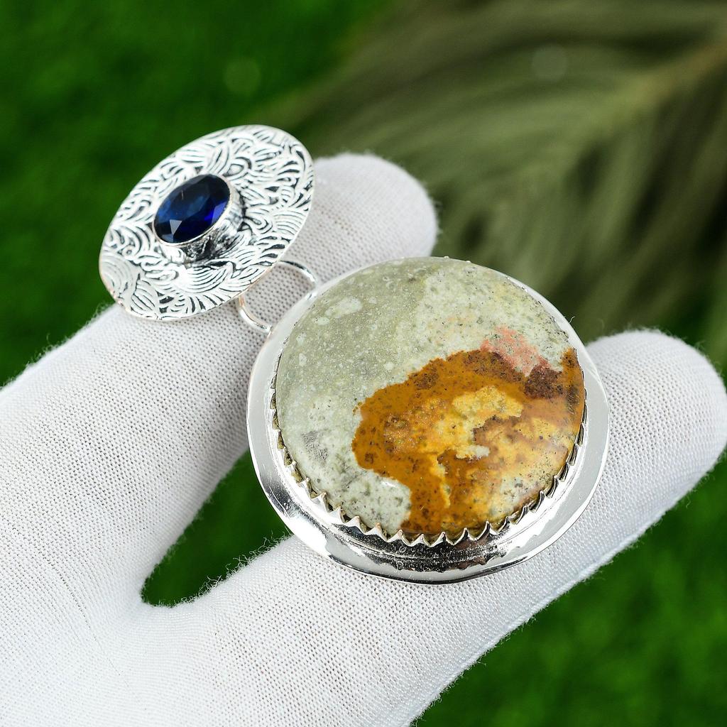 Geburtstagsgeschenk für sie Natürlicher Polychromer Jaspis Edelstein Anhänger 925 Silber