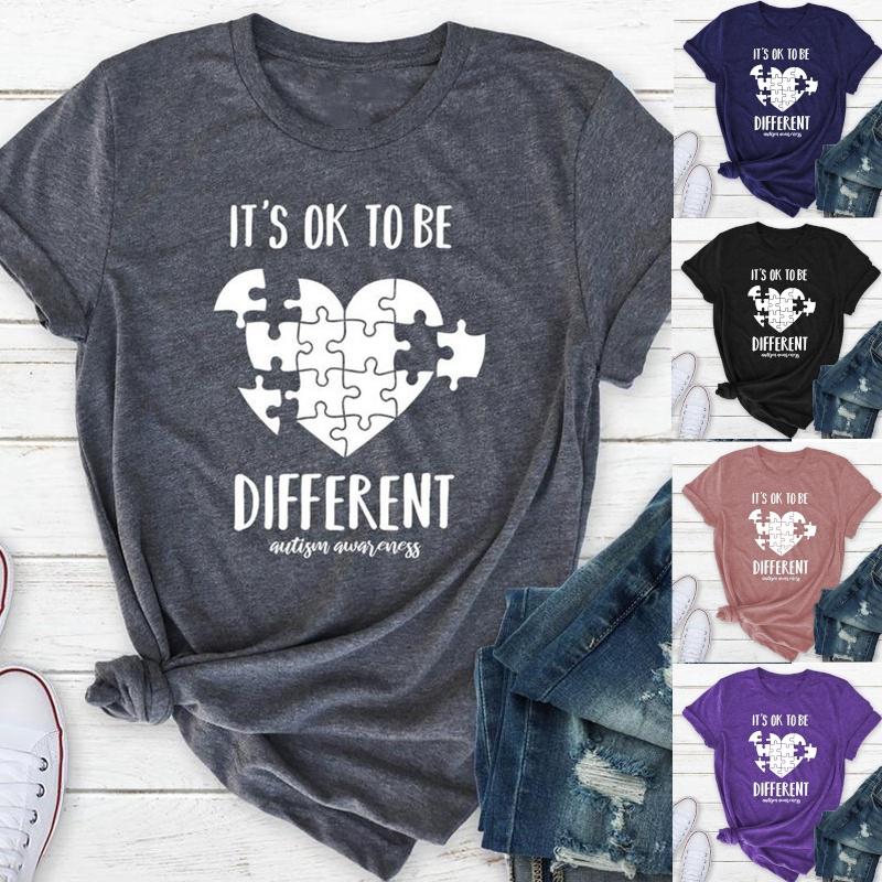 Buy Summer Women Fashion O-neck Printed Love Heart Short Sleeve T ...