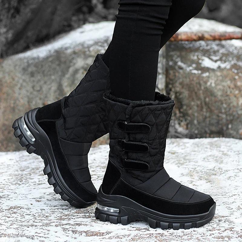 Fashion Women's Boots Anti-slip Waterproof Winter Snow Boots Outdoor Thick Bottom Winter Shoes Thick Plush Medium Boots Platform Boots