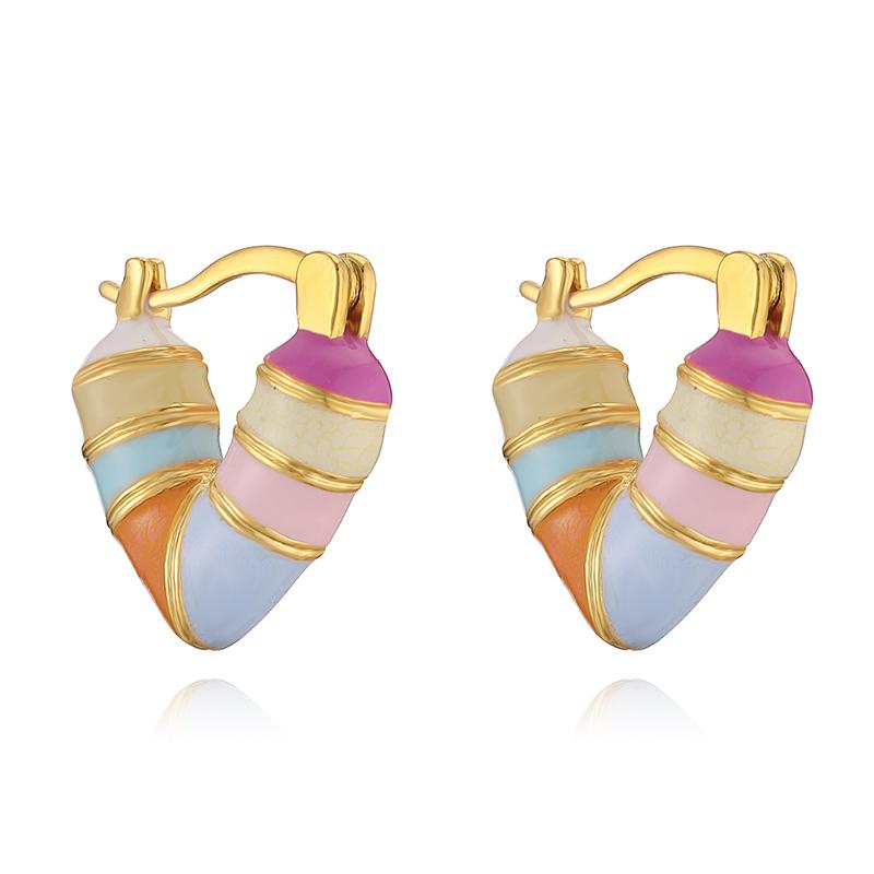 HECHENG,Cute Enamel Colorful Heart Huggies Earrings for Women Rainbow Color Gold Plated Brass Ear Buckles Tiny Piercing
