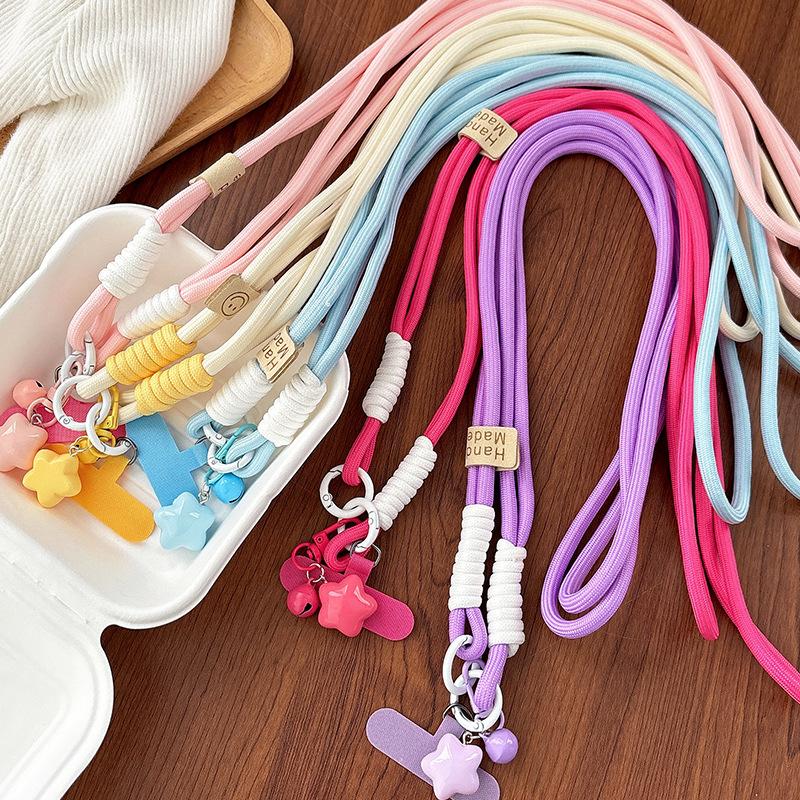 Wind Star Bell Clip Pendant Mobile Phone Lanyard Oblique Span Chain Neck Strap Rope Long Braided Rope