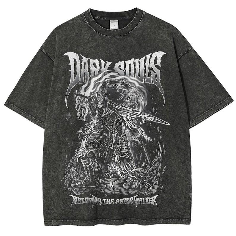Vintage Wash Dark Souls Shirt, Video Game Aesthetic Shirt, Metal Style Tshirt, S S разноцветный