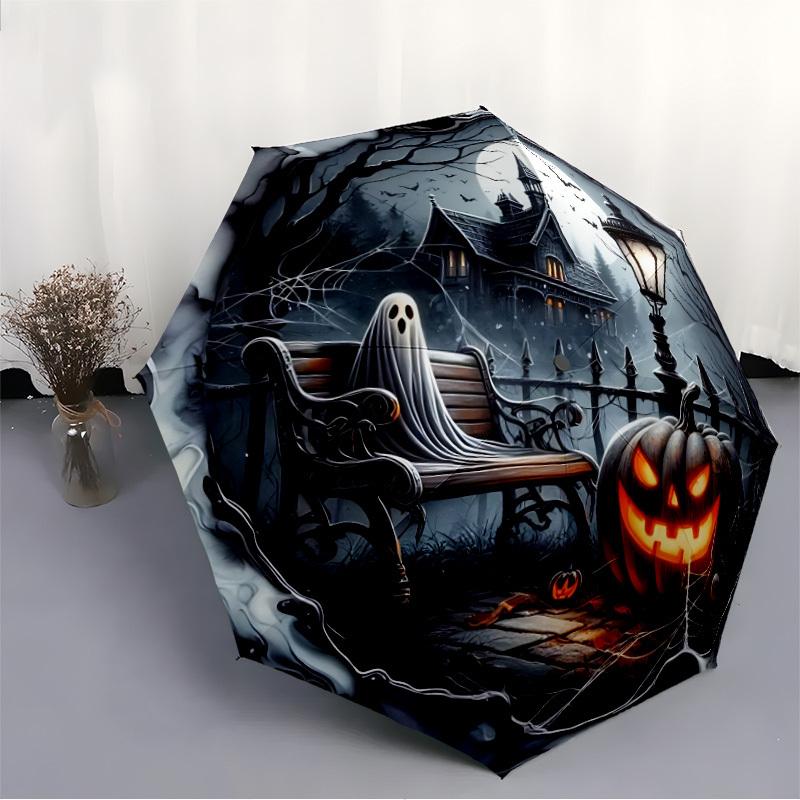 1pc Halloween Haunted Automatic Open/Close Umbrella, Windproof, Folding Compact Umbrella with Lightweight Design for Women/Men202