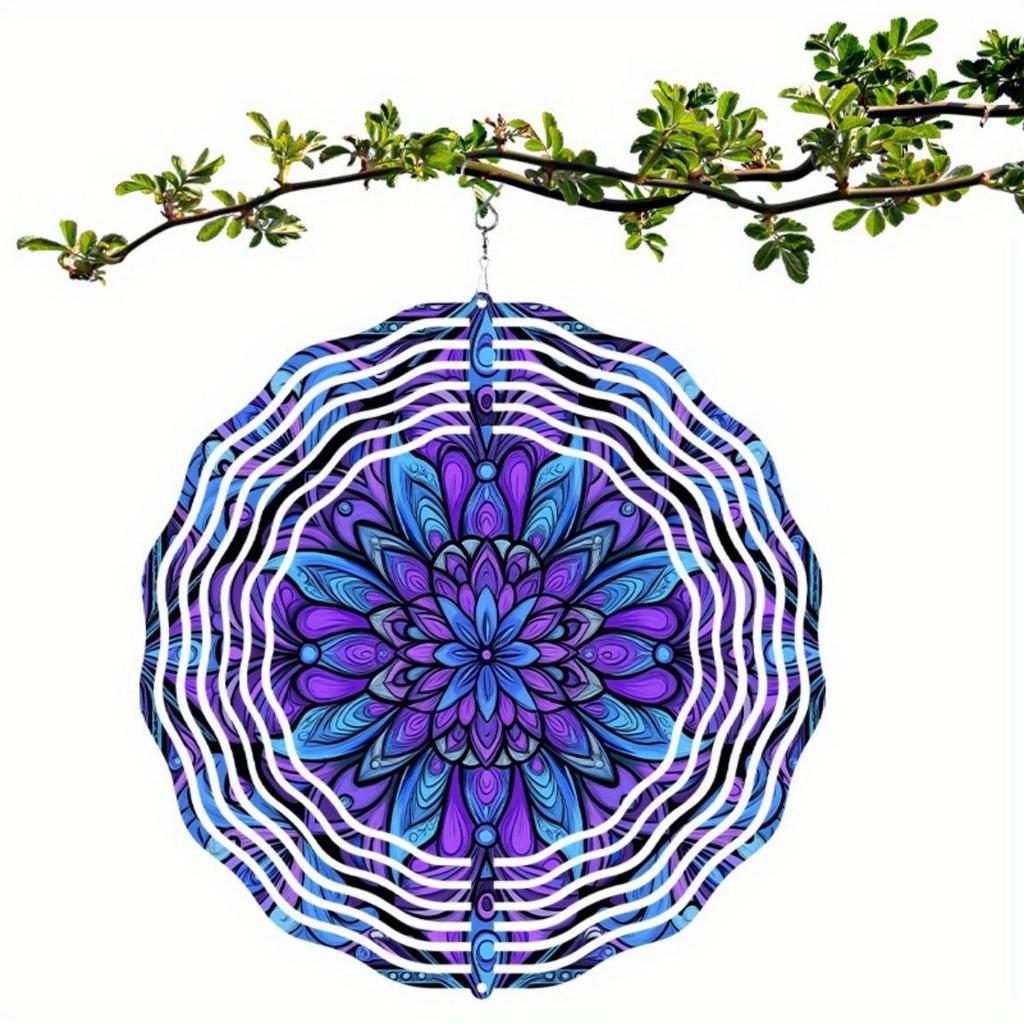 Bohemian Style 10 Inch Metal Wind Spinner Vibrant Mandala Design Garden Decor for Patio Lawn Balcony All Season Outdoor