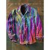 Retro-style Colour-block Print Men’s Long-sleeved Button-down Shirt