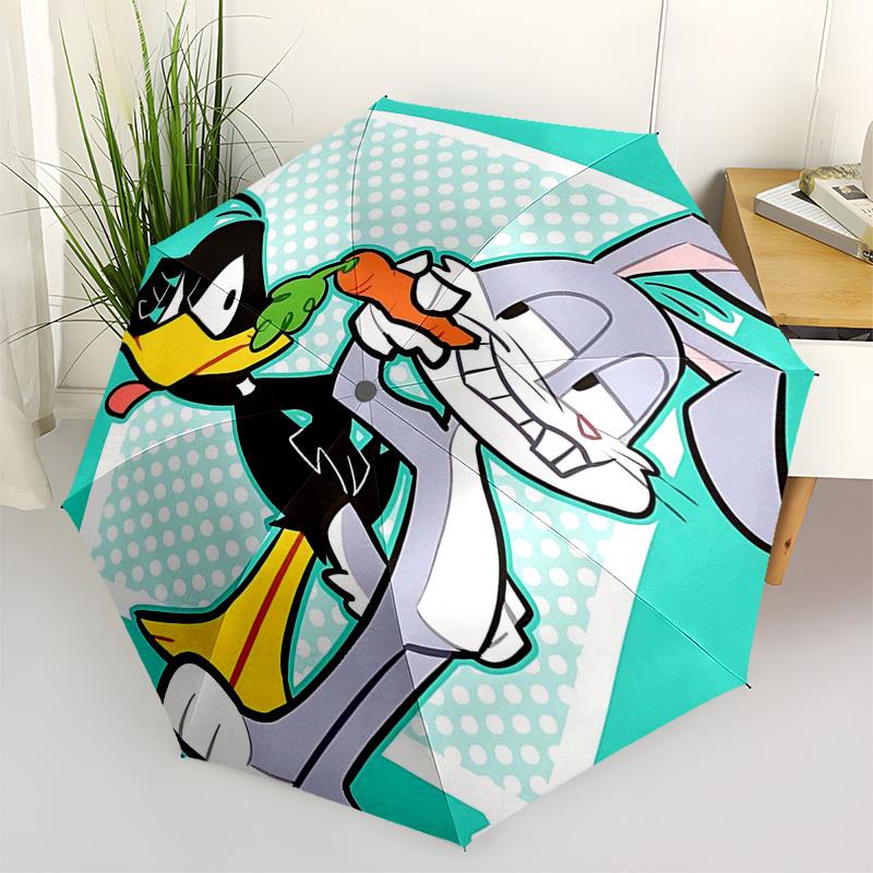 

1pc Looney Tunes Bugs Bunny & Daffy Duck Outdoor Umbrella - Automatic Opening/Closing, Portable 3-Fold Design, 8-Rib Iron Frame, Ideal Gift for Fans,