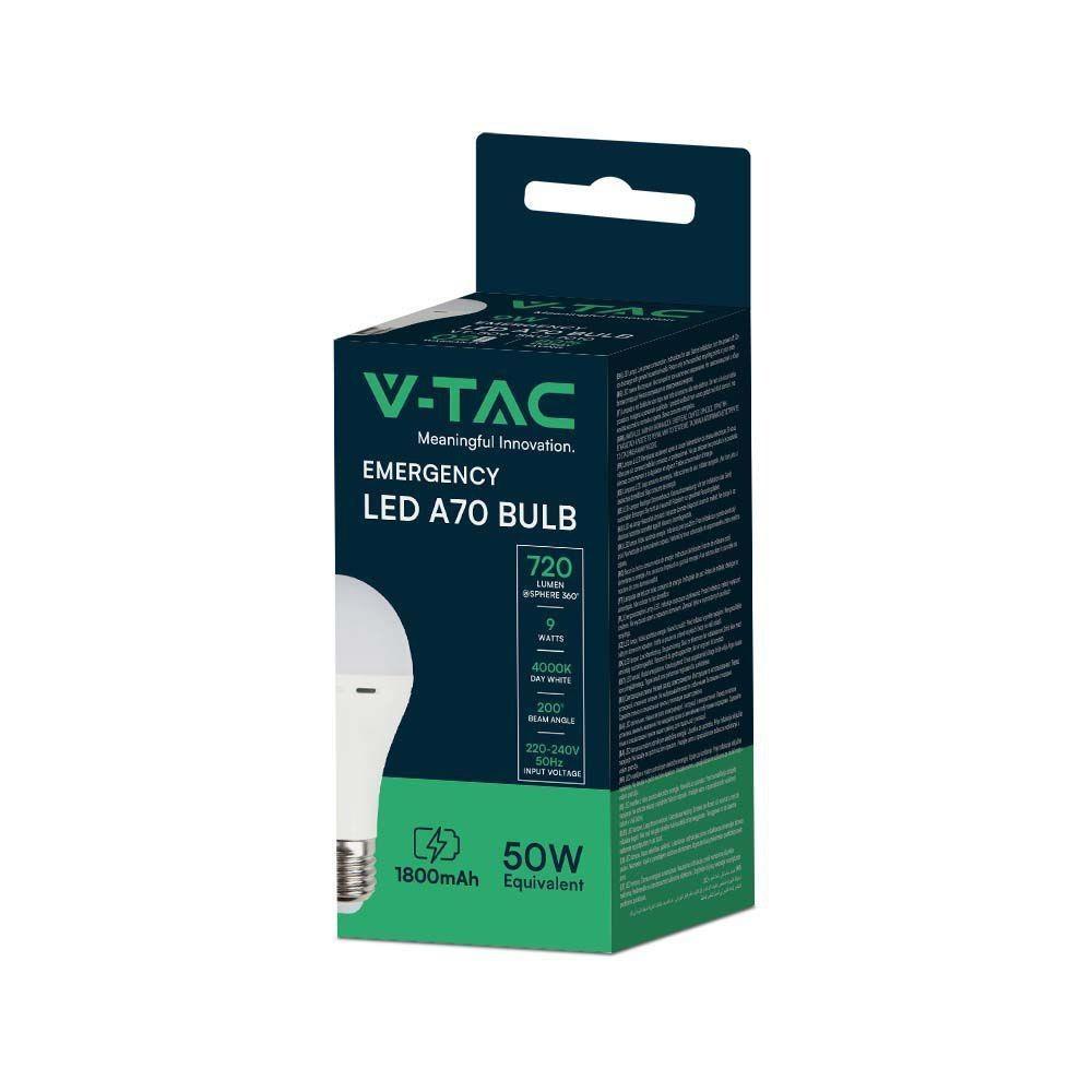 V-TAC LED Emergency Bulb 9W A70 E27 4.5h VT-509 4000K 720lm