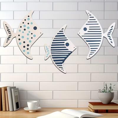 Yousheng 3 Pezzi Pesce in Legno Decorazione Murale Nautica Rustico Casa di Campagna Pesce d'Acqua Dolce Arte da Parete Vintage Spiaggia Costiera Tema Scultura da Parete per Soggiorno Bagno