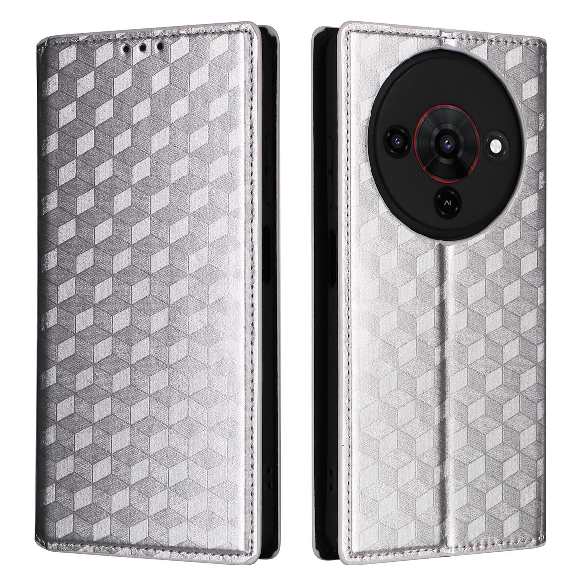 

For ZTE Blade A76 5G Case Wallet Rhombus Imprinted Leather Phone Cover Silver