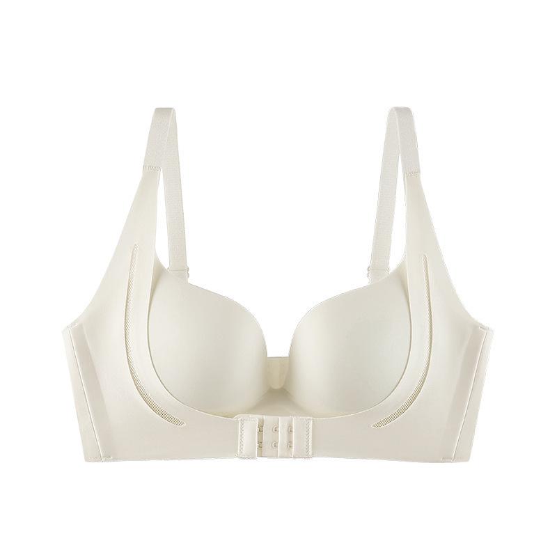 Traceless bra front buckle lift gather deep V small chest not empty cup women no steel ring one piece breathable