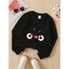 European sizes Kids' Black Round-Neck Hoodie with Red Wheel & White Print - Soft Machine-Washable Spring/Fall Casual Wear Suitable for & Teen Kids