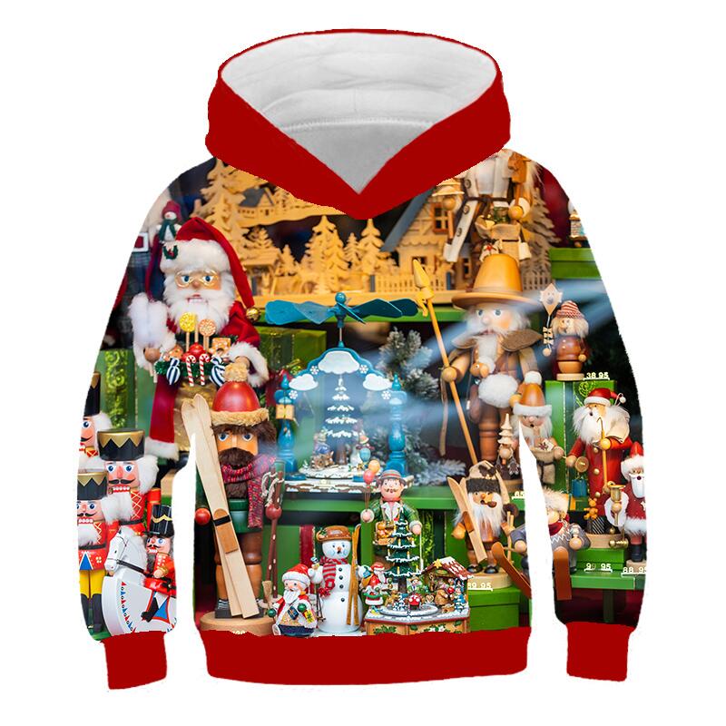 Merry Christmas Kids' Santa Claus Hoodie Children's Cartoon Wear Girls Elk Clothes Autumn Boy Hoodies Long Sleeved Sweatshirt