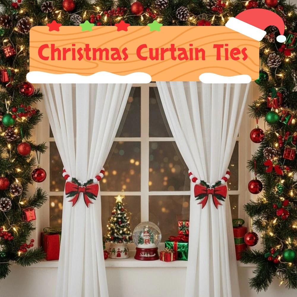 Boho Style Christmas Curtain Ties Reusable Beaded Wooden Bead Curtain Holdbacks Colorful Cartoon Curtain Tiebacks