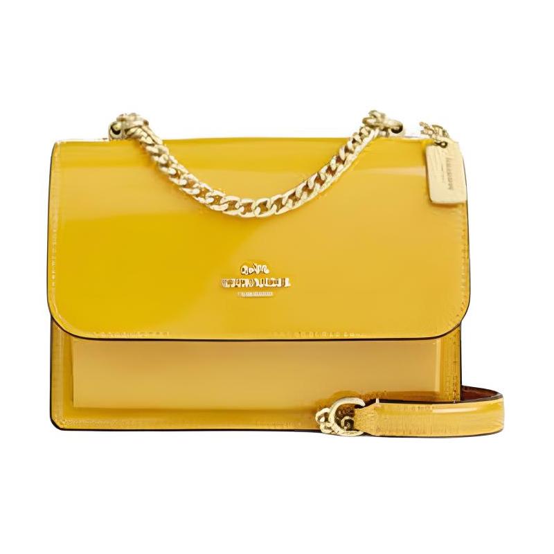 

COACH Klare 18 Logo Flap Leather Crossbody Shoulder Bag Small Women Gold золотий