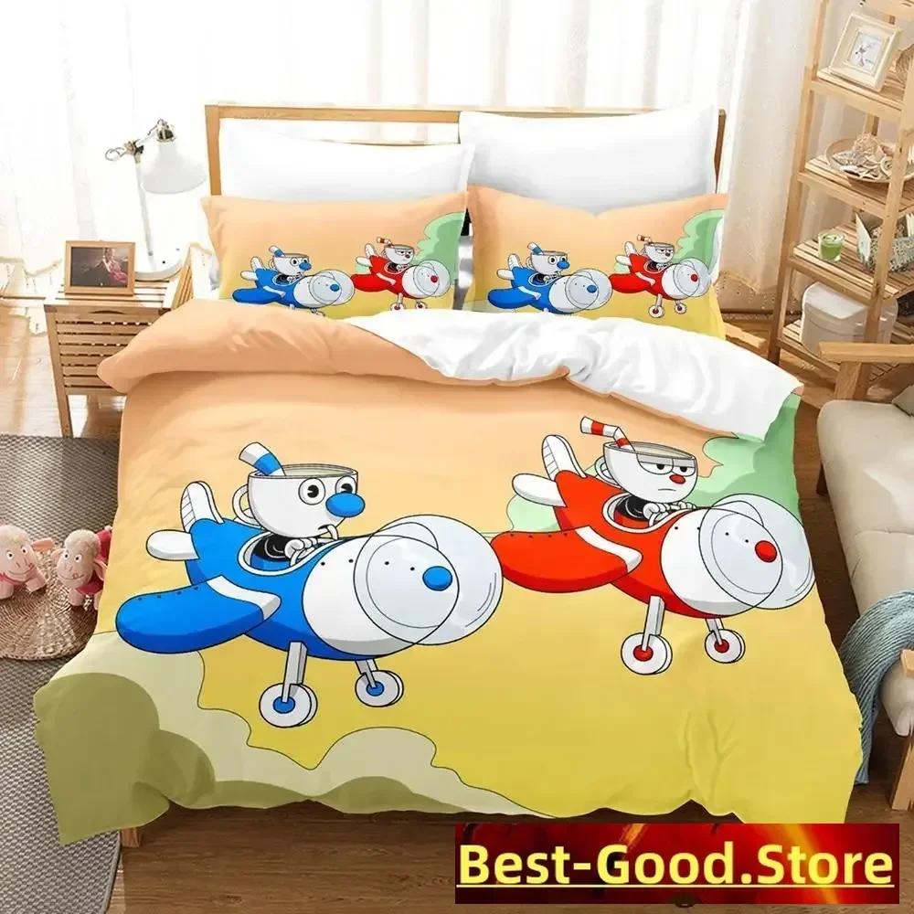 

Kawaii Cuphead Mugman Anime Game Bed Printed Bed Set Duvet Cover Pillowcase Bedding Set Linen Sheet Quilt Cover Full Size 70x133cm 2pcs