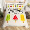 Summer Theme Duvet Cover Set,Cartoon Fruits Ice Cream Bedding Set 3pcs Dessert Food Soft Light Khaki Quilt Cover,2 Pillowcases