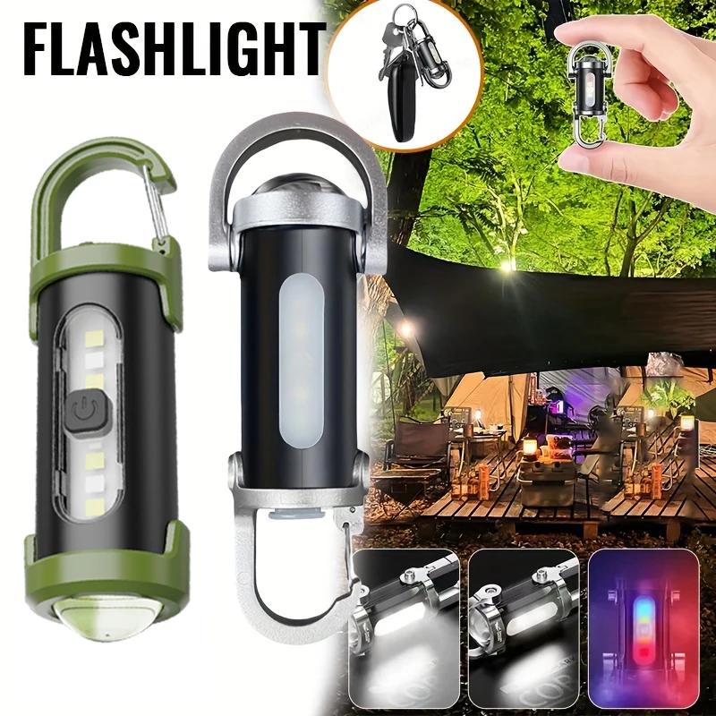 Rechargeable Keychain Flashlight,Multi Modes COB LED,Portable Hook,Type-C,Emergency Light,Red Blue Warning,Camping,Outdoor,EDC