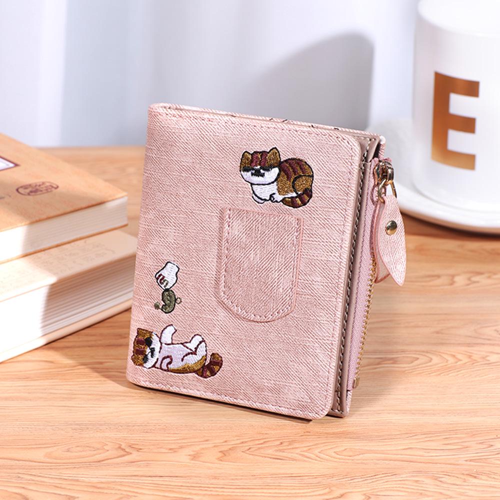 

Women s Large Capacity Cat Embroidery Multi-Card Bifold Wallet розовый