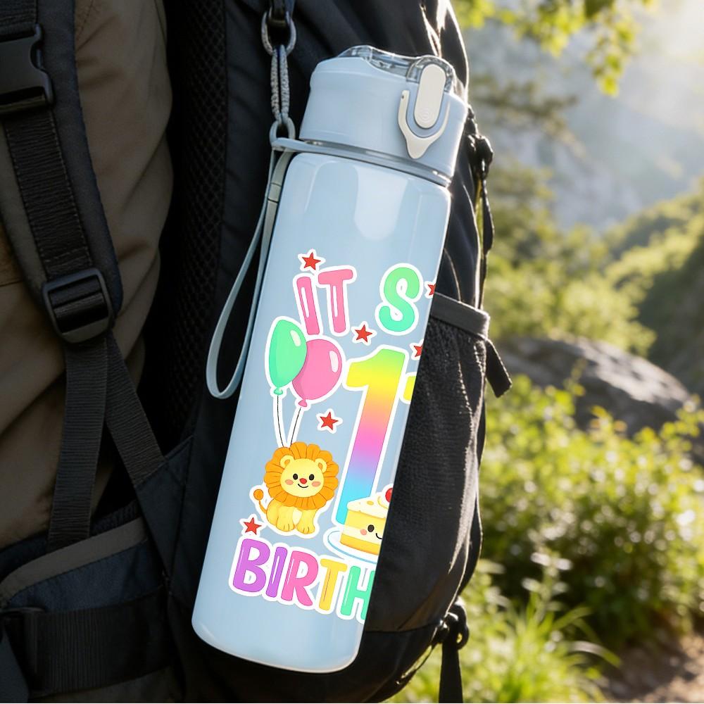 1PC It Is My 11th Birthday Bright Badge Print 750ml Color Plastic Sports Water Bottle Leakproof Flip Straw Lid Suitable for Sports Office Home Use