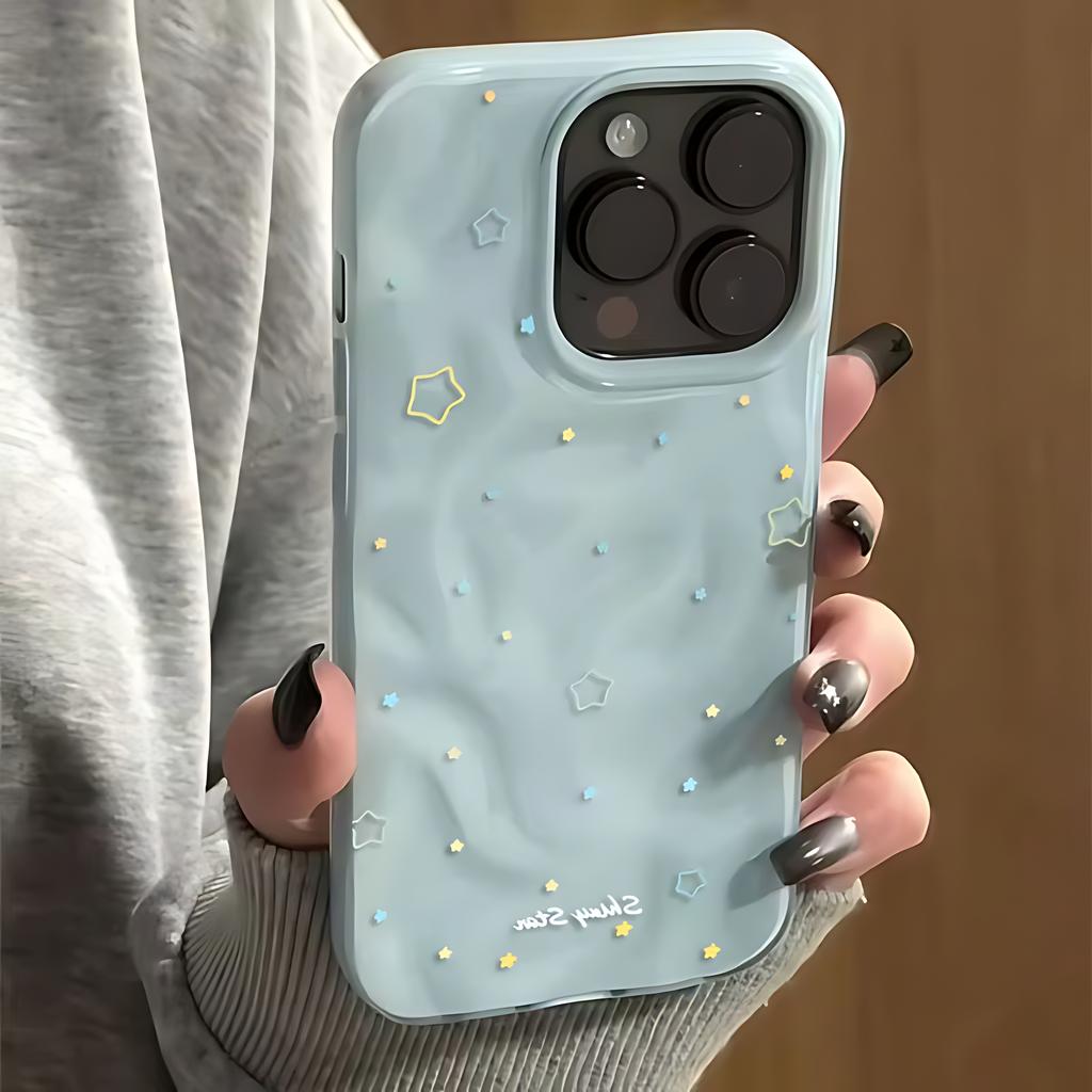 Fashion Simple Shine Star 3D Irregular Wrinkle Phone Cases For iPhone 17 16 15 14 Plus 13 12 Air Pro Max Shockproof Glossy Soft