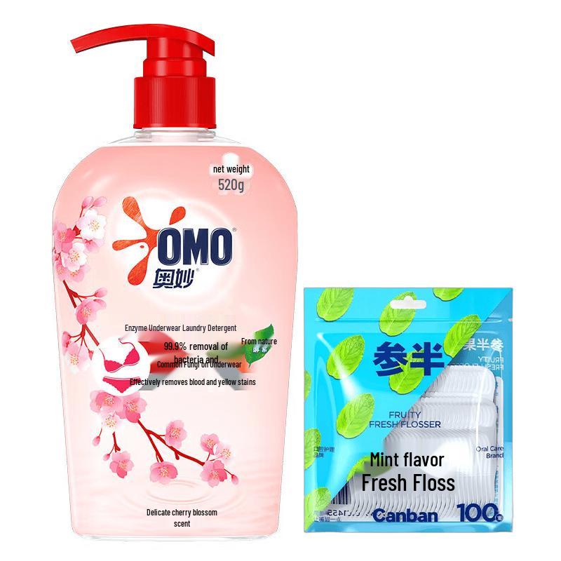 Sembun Mint Dental Floss (100pcs) & Omo Cherry Blossom Laundry Detergent (520g)