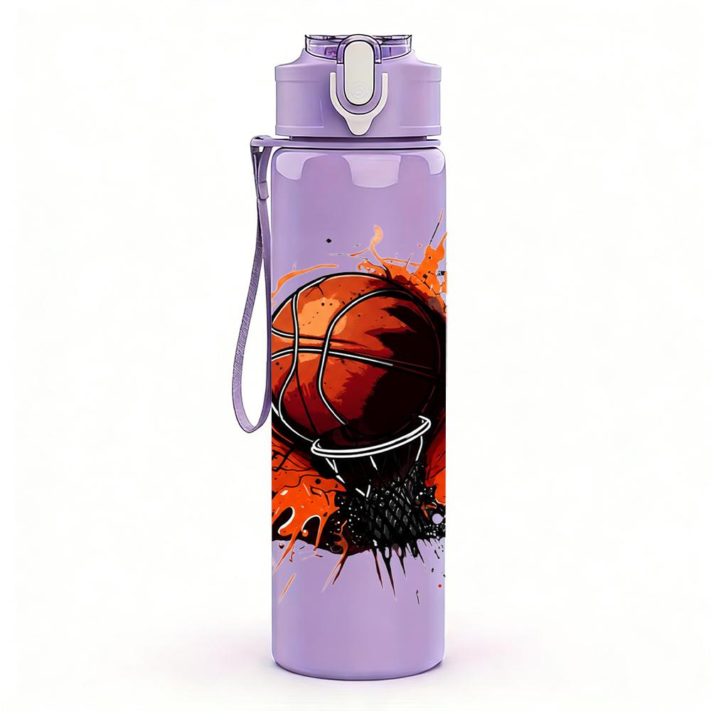 1PC Dripping Orange Basketball Graphic 750ml Color Plastic Water Bottle Leakproof Flip Straw Lid For Sports Office Home Use
