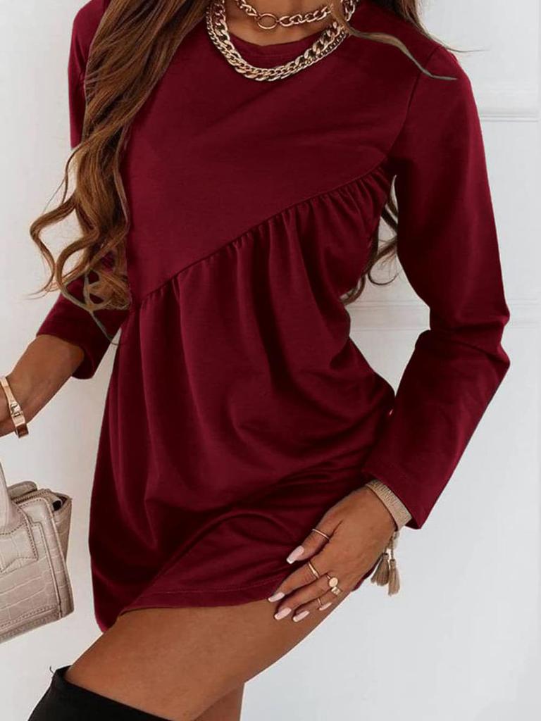 Fall Winter New Solid Long Sleeve Irregular Crew Neck Maxi Dress for Women