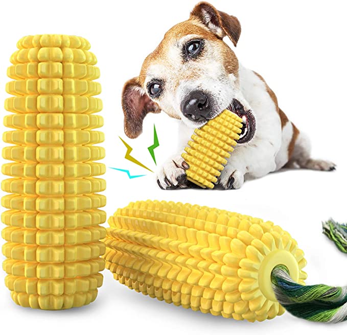 Hot Sale Durable Corn Shaped TPR Dog Toothbrush Teeth Cleaning Toys Pet Chew Squeaky Toy