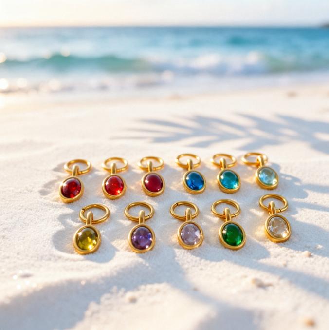 Oval Zircon Charms Colorful Gemstone Pendants for DIY Jewelry Gold-plated Stainless Steel Charms