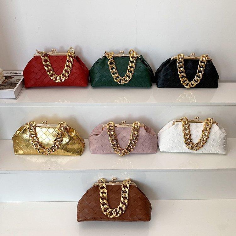 Leather Weaving Bag with Thick Chain Handle Dumpling Bag New Design Crossbody Bag for Luxury Women's Party Cluth Bags