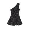 French Sweet Petite Polka Dot One-Shoulder Pleated Dress for Spring 2026
