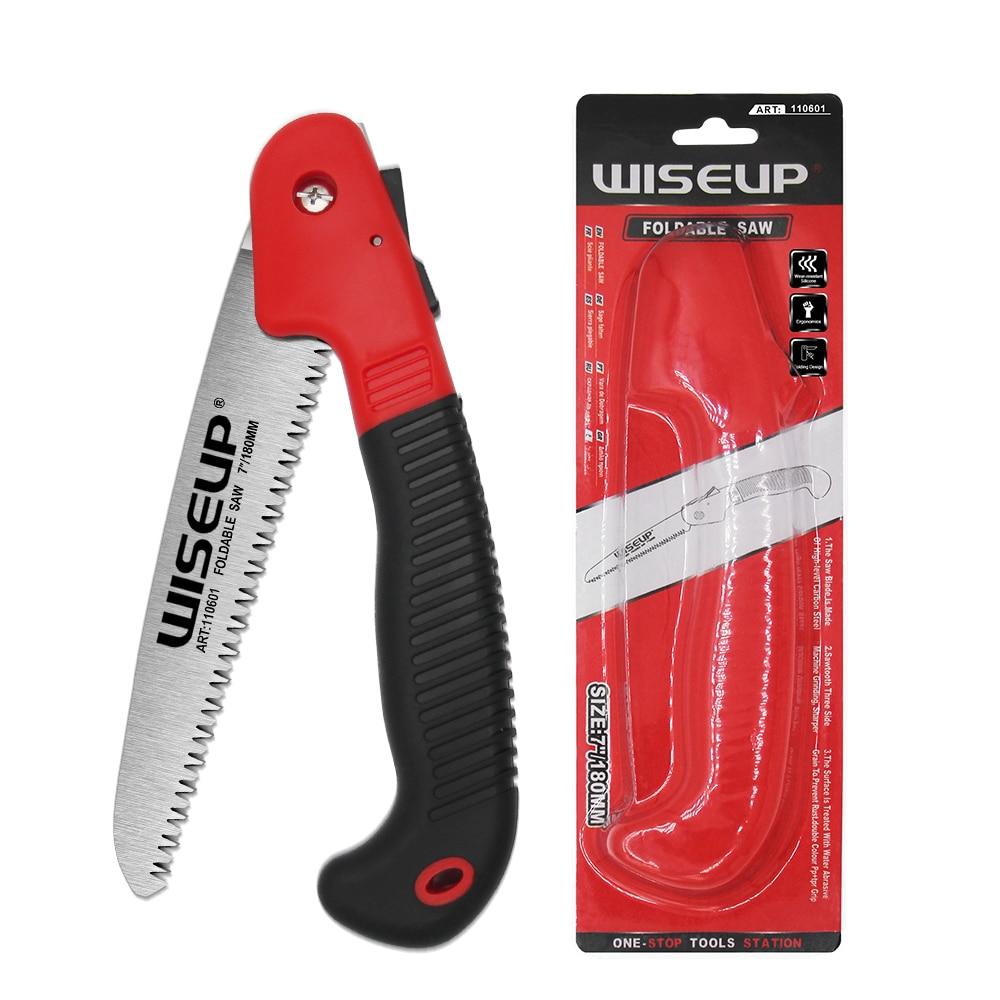 WISEUP 7'' დასაკეცი ხერხი პორტატული საკემპინგო ხერხი გადაცემათა საკეტით სამმაგი ჭრის ნახშირბადოვანი ფოლადის დანის მებაღეობის სასხლეტი ხის დამუშავების ხელის ხელსაწყოები