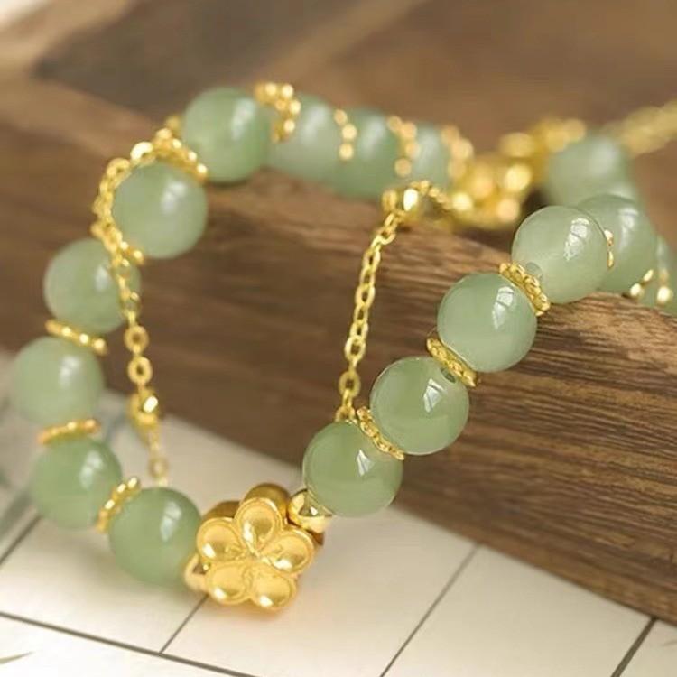 Style Pastoral Exquisite Womens Electroplated Glass Bead Bracelet Leaf