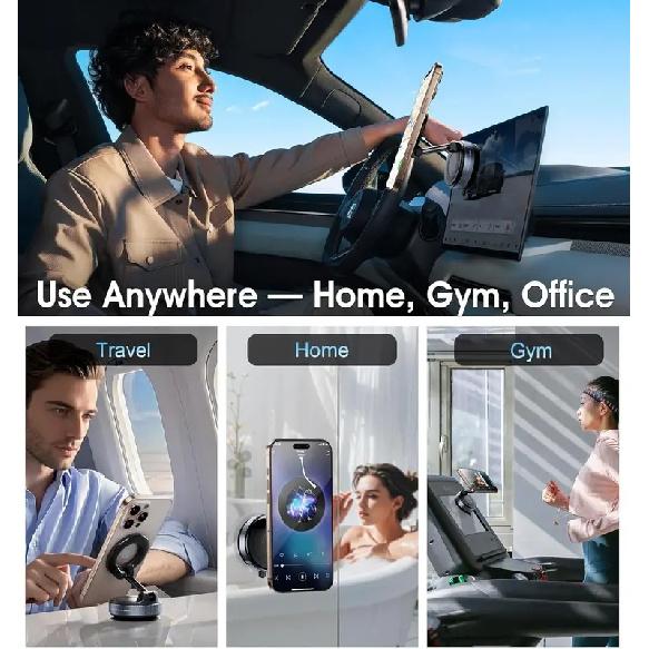 Strong Magnetic Car Phone Holder Foldable 360° Adjustable Vacuum Suction Mount Universal for Car, Desk, Bathroom