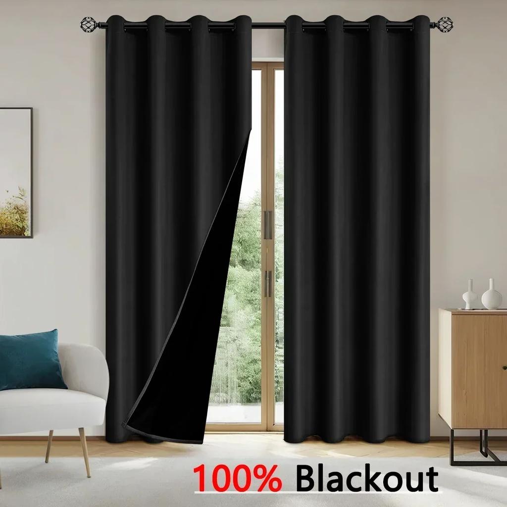 2panels 100% Blackout Curtains, Curtains for Living Room, Bedroom, Balcony, Bathroom, Modern Blackout  Window Curtain