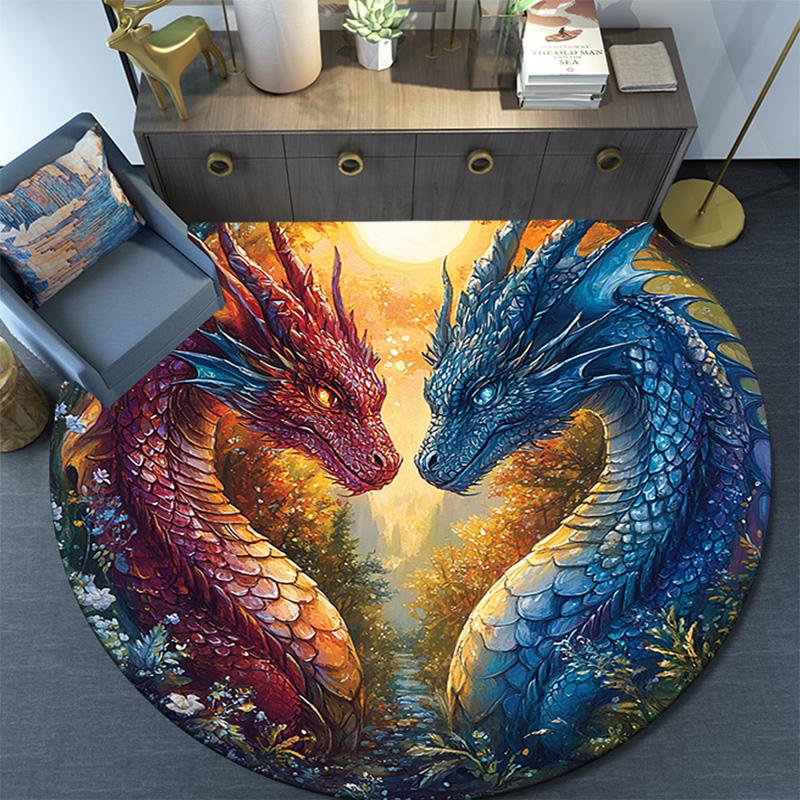 Dragon Artwork Round Area Rug,Carpet Rug for Living Room Bedroom Sofa Playroom Decor,Non-slip Floor Mat