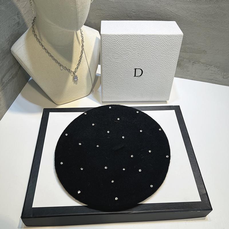 2026 Luxury Rhinestone Wool Thick Berets Artist French Korea Beret Women Painter Hat Girls Female Warm Walking Cap