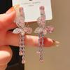 Silver Needle Luxury Cubic Zirconia Butterfly Water Drop Tassel Earrings, European & American Retro, Sweet Exquisite Chic Unique Fashion Earrings