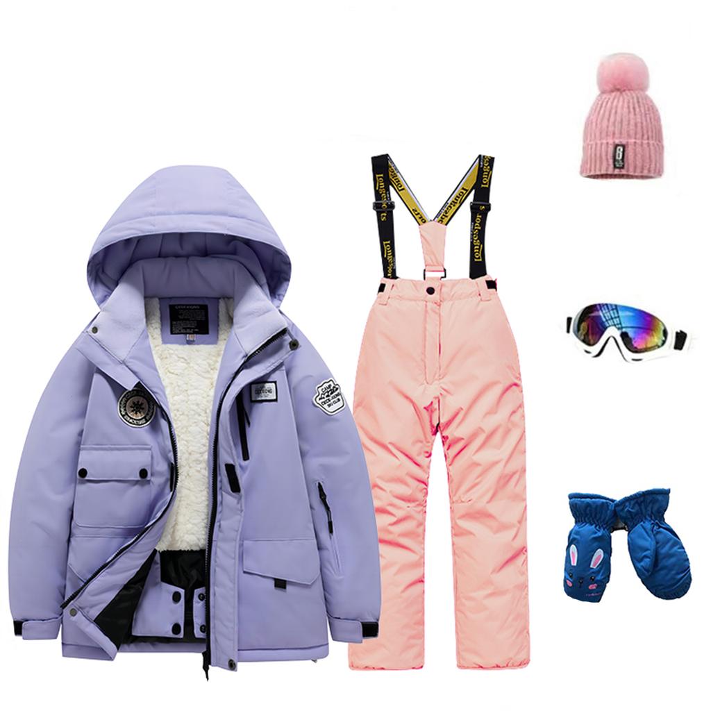 Children's Fashion Skiwear Set Boys' And Girls' Thickened Waterproof Thermal Ski Suit Five-Piece Outfit With Jacket And Trousers