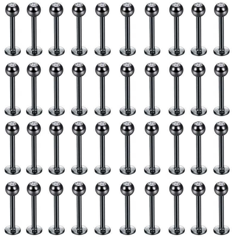 

40Pcs/set 316L Stainless Steel Labret Ear Studs Lip Rings Set Inlaid Shiny Rhinestone Simple Style Body Piercing Jewelry Gift 40PCS