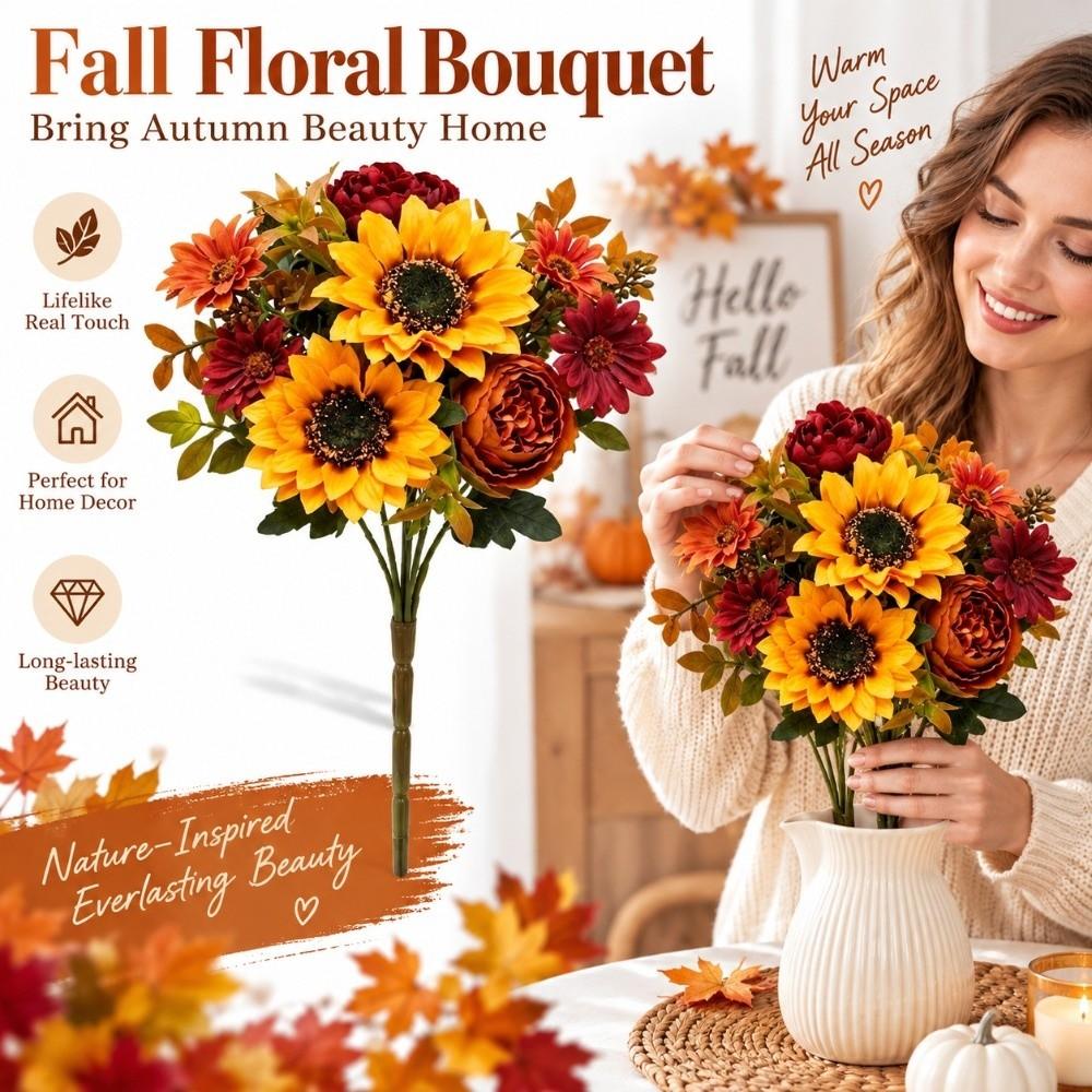 Sunflower & Daisy Mix Artificial Sunflowers Autumn Theme Fake Flower Decor Wedding Decoration