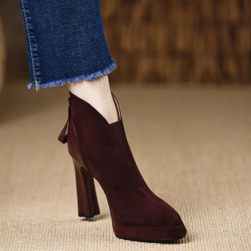 Women High Heeled Boots Quality Suede Casual Boots Temperament Pointe High Heel Ankle Boots for Women High Heel Platform Booties