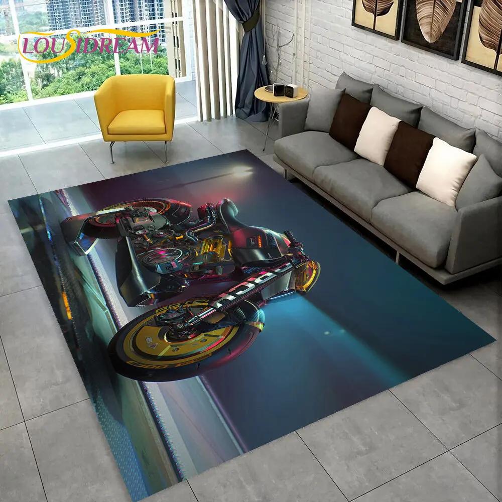 3D Cyberpunk Concept Motorcycle Cartoon Area Rug,Carpet for Living Room Bedroom Sofa Doormat Decoration,kids Non-slip Floor Mat
