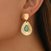 European and American Style New Women's Earrings Geometric Retro Design Inlaid Turquoise Stud Earrings Versatile Earrings