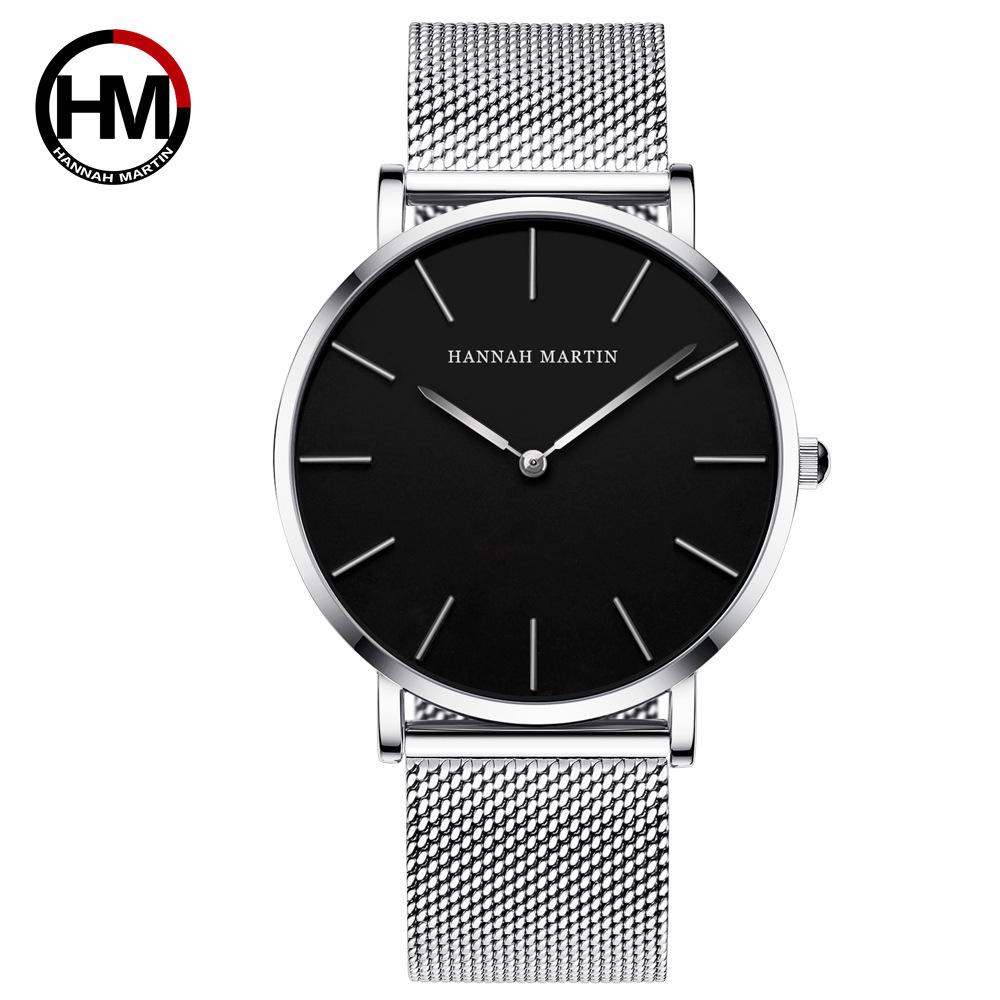 Japanese Movement 40mm Stainless Steel Braided Mesh Strap Men's Waterproof Simple Quartz Thin Durable Watch